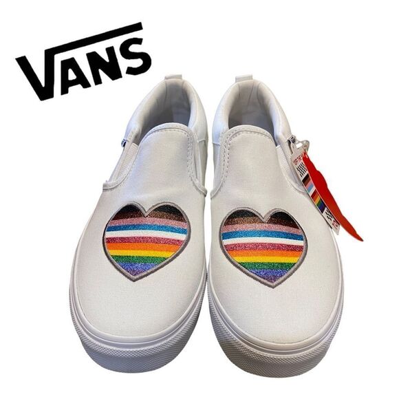 NEW Vans Women's Asher Pride Glitter White Heart Slip-on Sneakers 5 5.5 6 11 - Picture 4 of 6